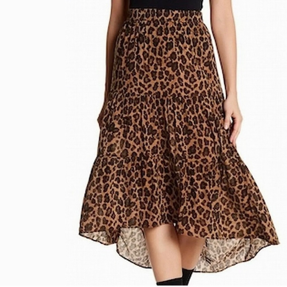 Wild pearl high-low boho skirt animal print XXS